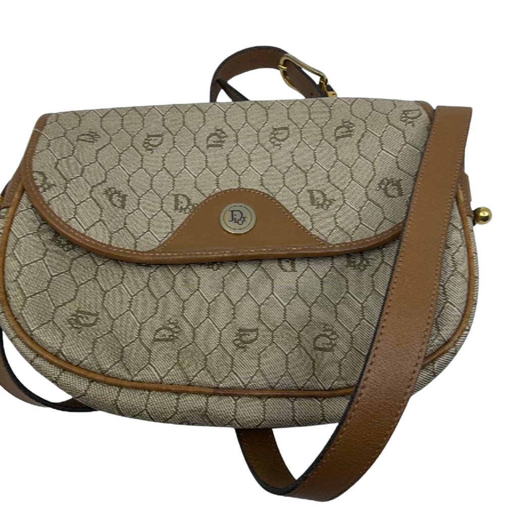 Christian Dior Honeycomb Flap Brown Canvas Shoulder Bag